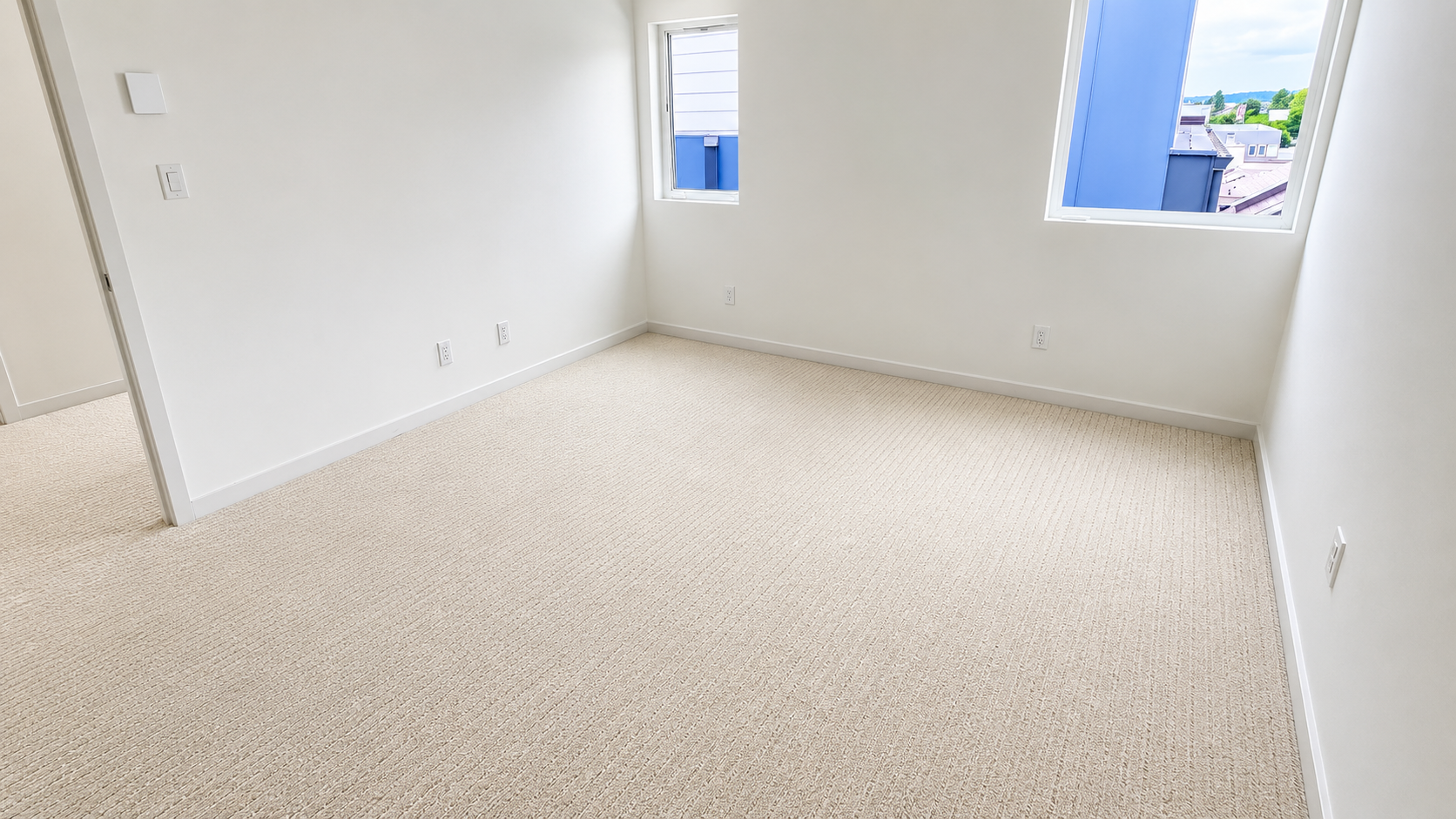 Carpeted bedroom with fresh installation