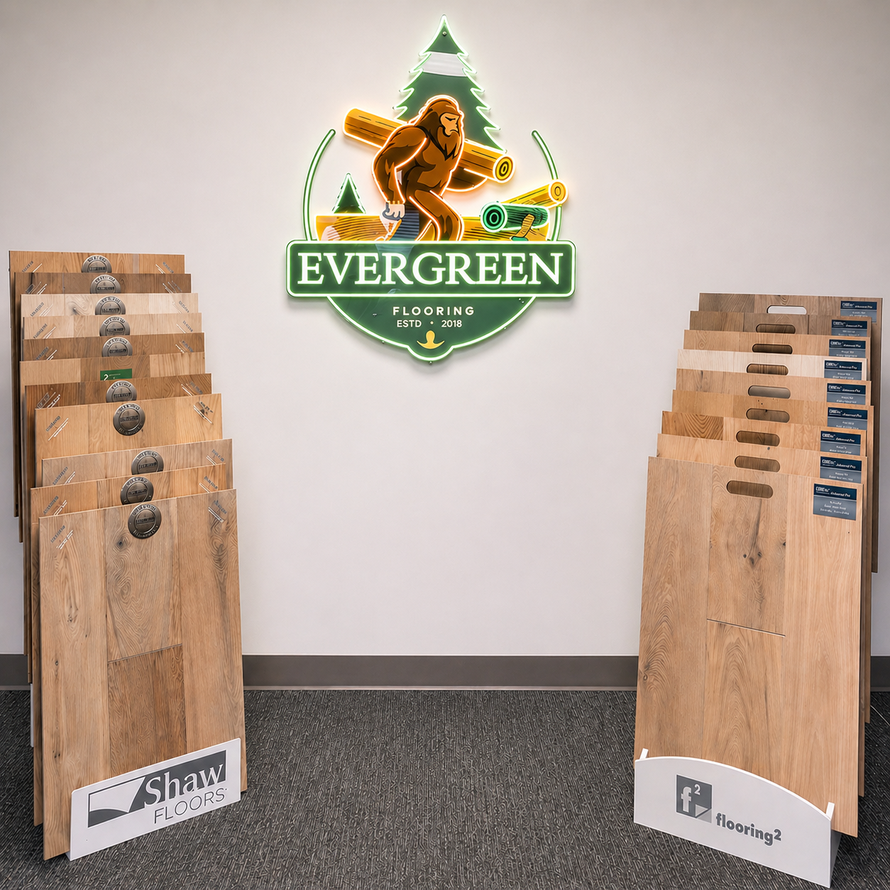 Evergreen Flooring showroom with Shaw Floors and flooring2 samples in Redmond, Washington